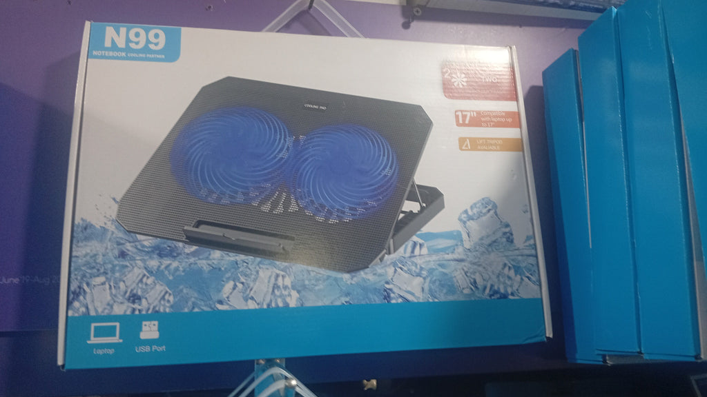 Laptop Cooling Pad N99 — Dual Fan | Adjustable Stand | Blue LED | Up to 17"